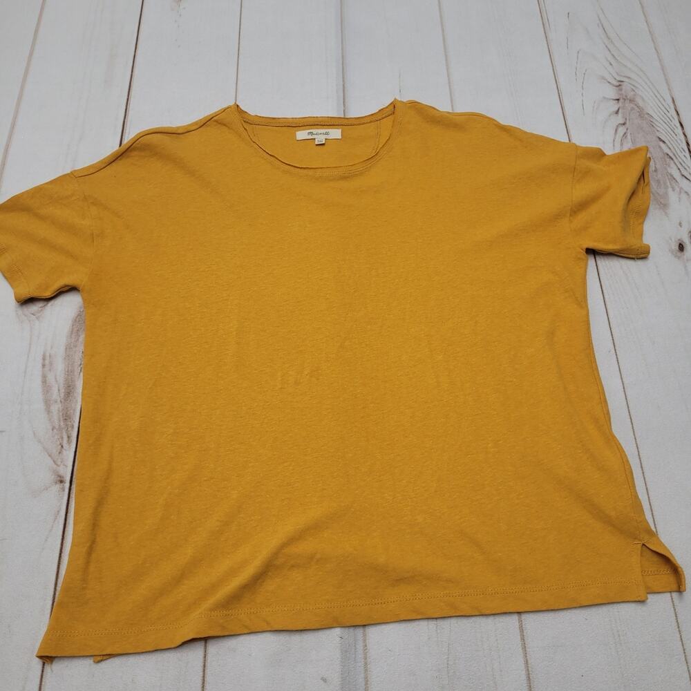 Madewell linen cotton Raw edged hangout tee T-shirt mustard yellow oversized